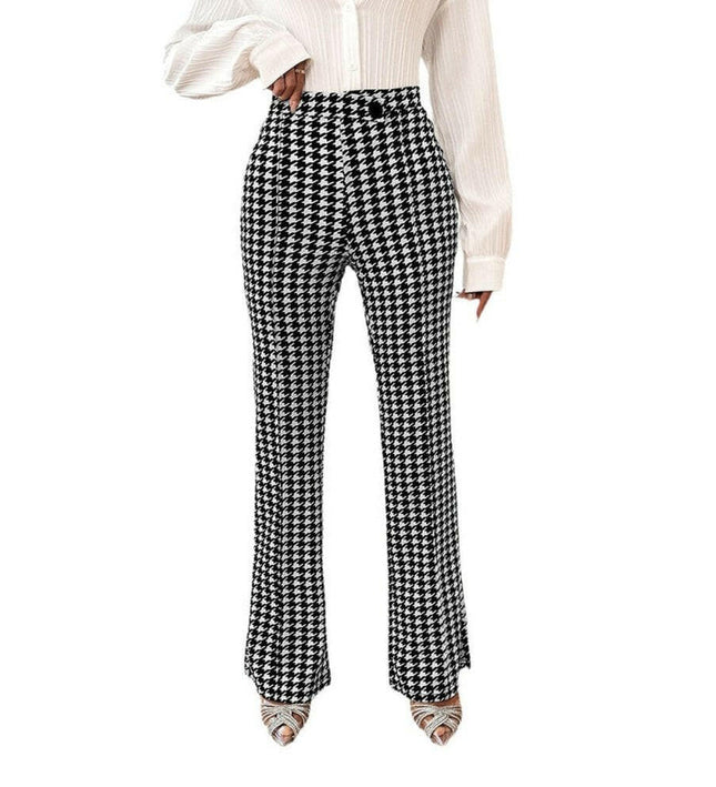 Women's New Style Houndstooth Straight Commuting Trousers