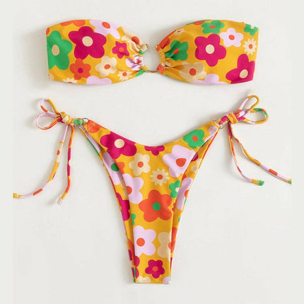 New Sweet Flower Print Sexy Metal Buckle Bikini at €20.99