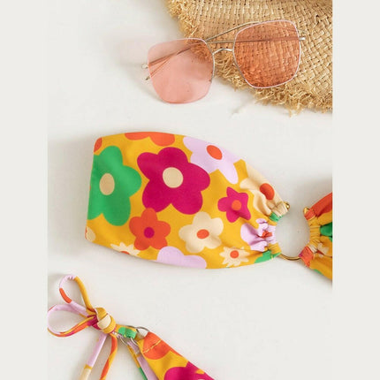 New Sweet Flower Print Sexy Metal Buckle Bikini at €20.99