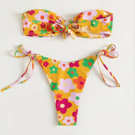 New Sweet Flower Print Sexy Metal Buckle Bikini at €20.99