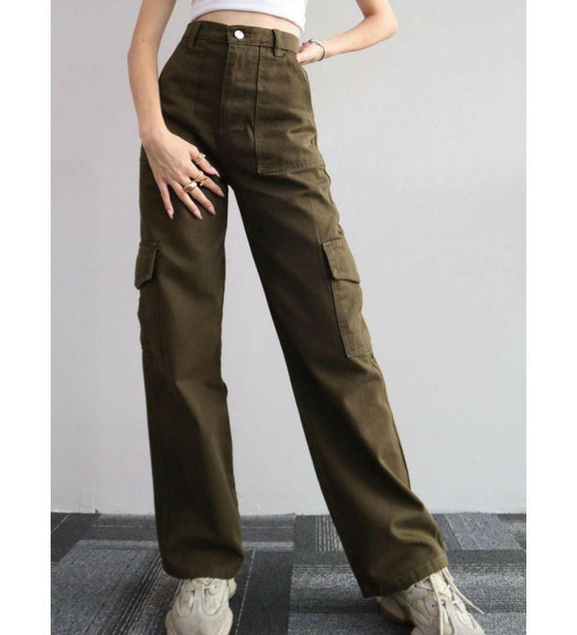 Versatile casual pants, mid-rise three-dimensional pocket trousers, waist-cinching overalls