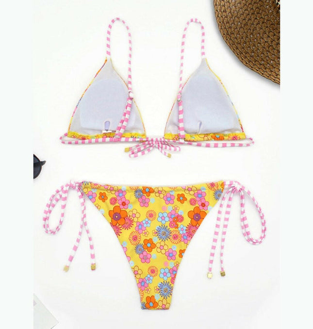 New fashionable holiday floral print strap triangle backless bikini at €22.99