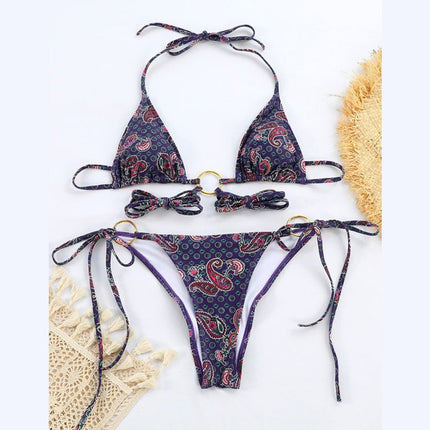 New bikini sexy metal three-ring printed strappy split swimsuit at €28.99