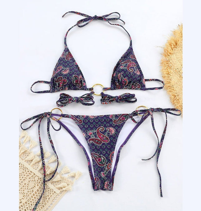 New bikini sexy metal three-ring printed strappy split swimsuit at €28.99