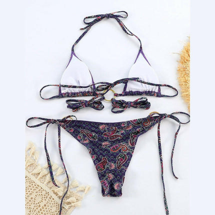 New bikini sexy metal three-ring printed strappy split swimsuit at €28.99