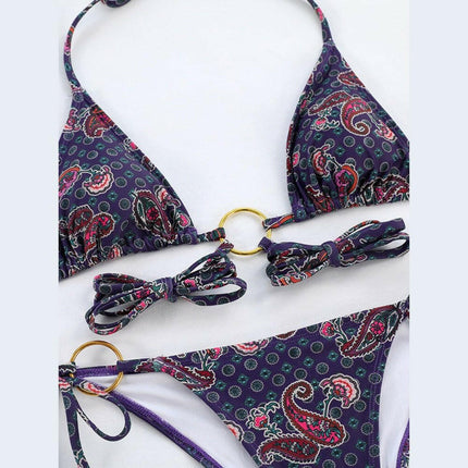 New bikini sexy metal three-ring printed strappy split swimsuit at €28.99