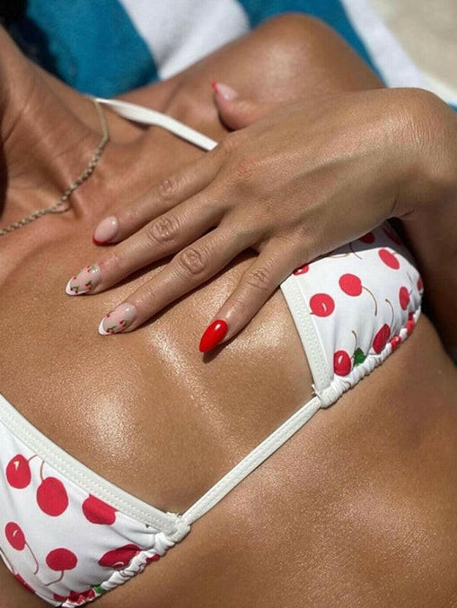 Women's Sexy Cherry Print Strap Bikini Set at €23.99