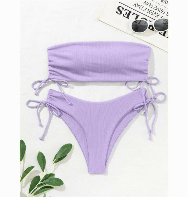 New split bandeau strap bikini solid color sexy multi-color swimsuit at €21.99