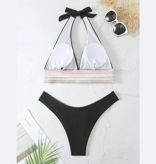 High Waist Swimsuit Color Block Web Sexy Push Up Bikini at €22.99