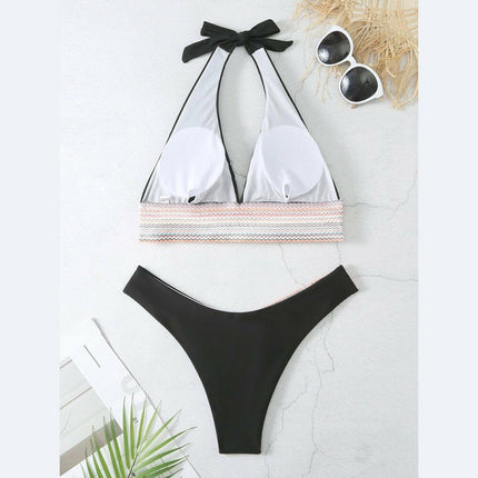 High Waist Swimsuit Color Block Web Sexy Push Up Bikini at €22.99