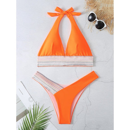 High Waist Swimsuit Color Block Web Sexy Push Up Bikini at €22.99