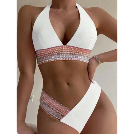 High Waist Swimsuit Color Block Web Sexy Push Up Bikini at €22.99