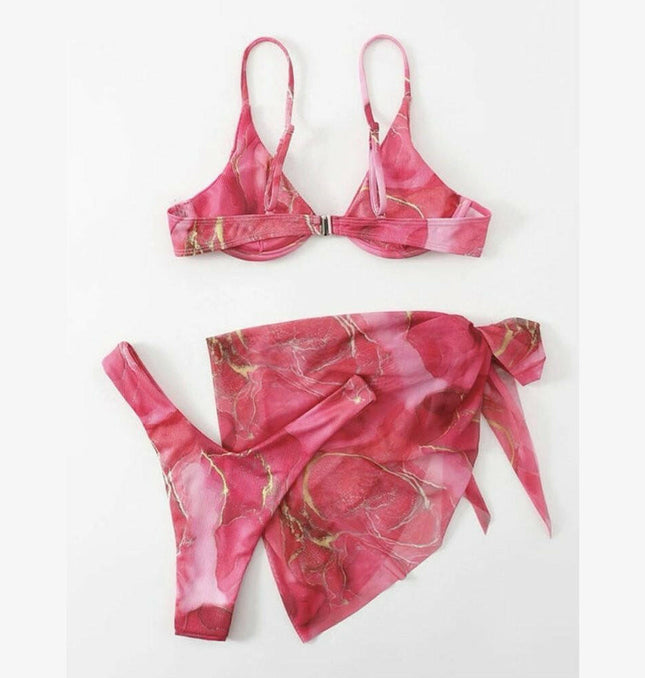 New marble tie-dye three-piece bikini set at €22.99