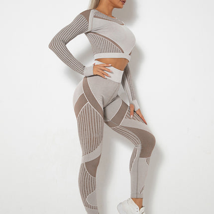 Seamless tight striped long-sleeved pants quick-drying yoga wear sportswear set at €67.30