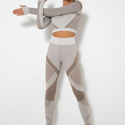 Seamless tight striped long-sleeved pants quick-drying yoga wear sportswear set at €67.30