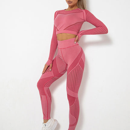 Seamless tight striped long-sleeved pants quick-drying yoga wear sportswear set at €67.30