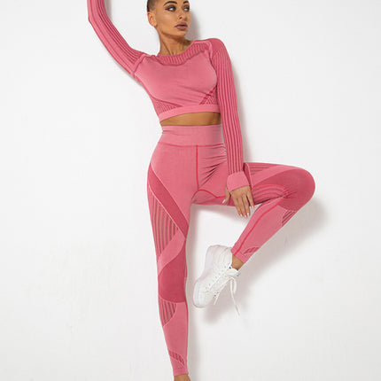 Seamless tight striped long-sleeved pants quick-drying yoga wear sportswear set at €67.30