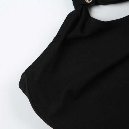 Irregular Strapless Slim Fit Tank Top showcasing a close-up of the black fabric and detailing.