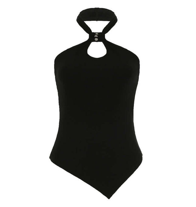 Irregular Strapless Slim Fit Tank Top featuring a bold design with hollow-out detailing and an irregular cut.
