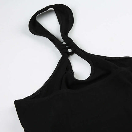 Irregular Strapless Slim Fit Tank Top black strap detail with unique knot design
