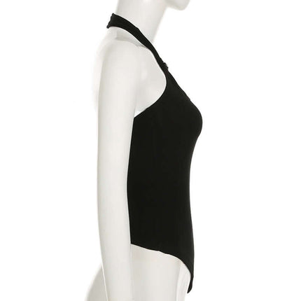 Irregular Strapless Slim Fit Tank Top displayed on a mannequin from the side, showcasing its sleek silhouette.