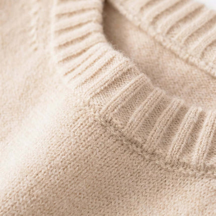 Close-up of Round Neck Casual Knit Sweater showcasing the soft fabric and ribbed neckline detail.