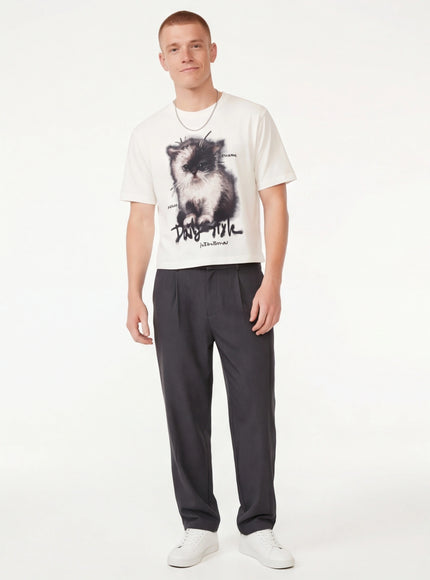 Model wearing Black cat graphic cropped tee by Grozavu