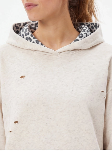 gray animal pattern patchwork perforated sweatshirt with Grozavu logo
