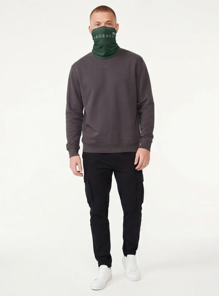 Model wearing neck gaiter by Grozavu