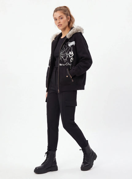 Close-up of Black bunny network card long hooded fabric