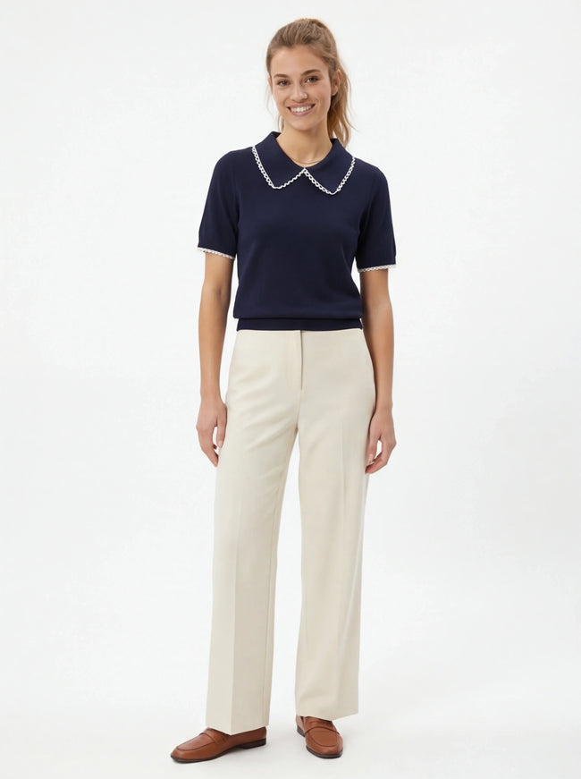 Essential Fit Lace Patchwork Polo Knit Sweater