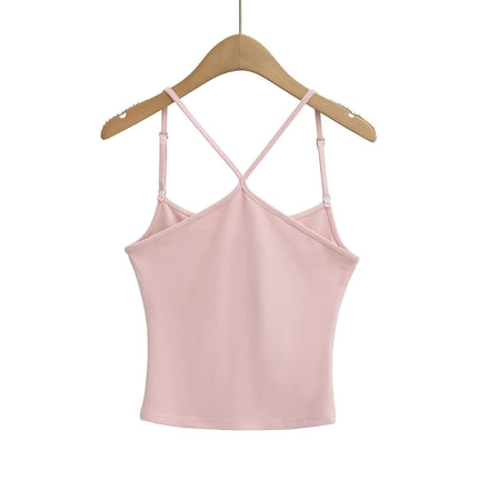 Camisole Style Layered Tank Top in soft pink color, featuring a stylish crisscross back design.