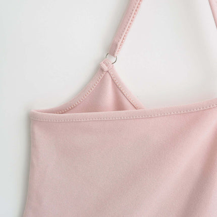 Camisole Style Layered Tank Top in soft pink showing adjustable straps and smooth fabric.