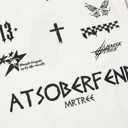 Letter Cross Print Tank Top - Loose Fit design featuring various graphic prints and patterns on a white background.