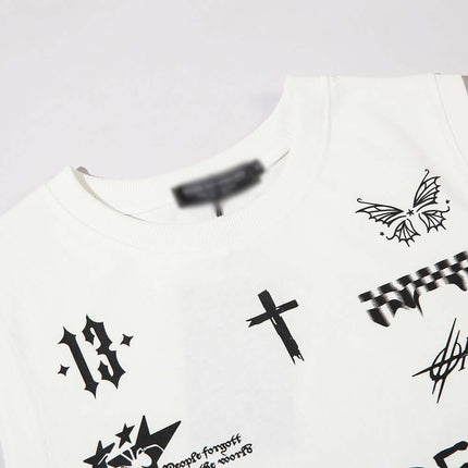 Letter Cross Print Tank Top - Loose Fit featuring bold graphic designs and a trendy white base.