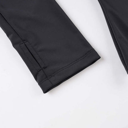 Long Sleeve Halter Neck Contrast Top close-up view of sleeve detail in solid black fabric.