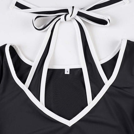 Long Sleeve Halter Neck Contrast Top featuring a unique halter neckline with contrasting details.