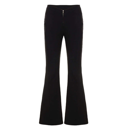 Low-Waist Flared Leggings – Slim Fit in sleek black with a unique V-shaped front and zipper detail.
