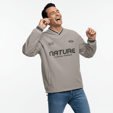 Long Sleeve Tactical TShirt model smiling, wearing windproof and waterproof style, ideal for outdoor adventures.