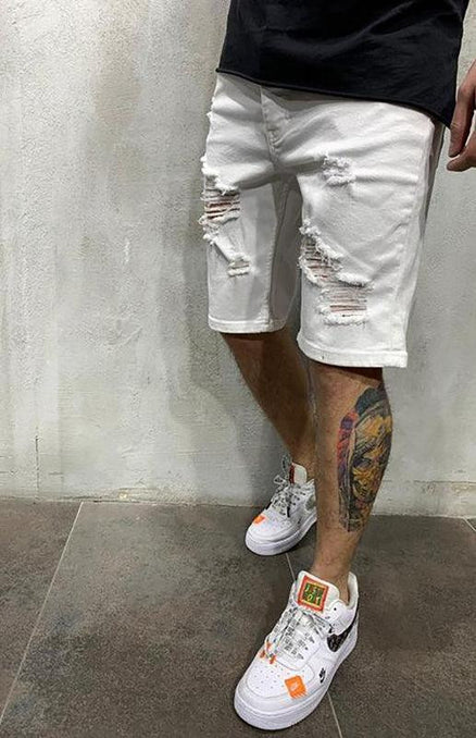 Men's Fashion Mid Waist Ripped Slim Short Jeans at €37.99