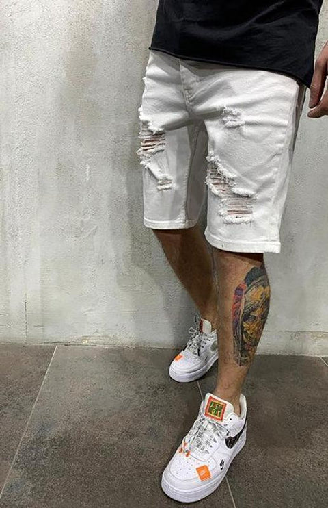Men's Fashion Mid Waist Ripped Slim Short Jeans - GrozavuShop