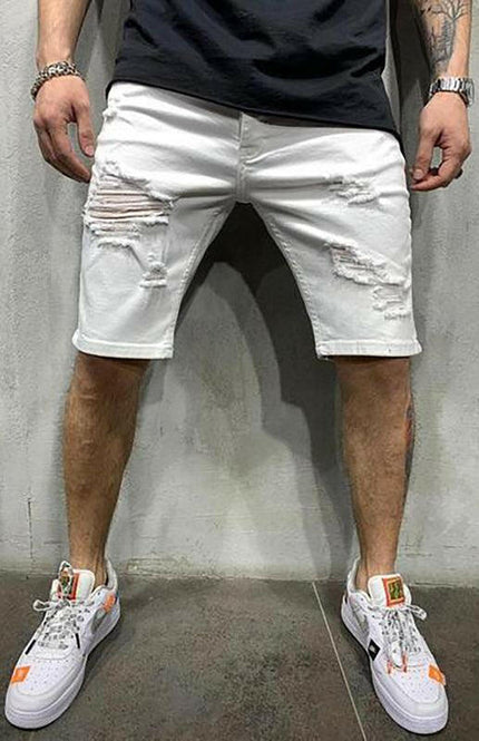 Men's Fashion Mid Waist Ripped Slim Short Jeans at €37.99