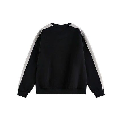 National Trend Retro Stripe Loose Shirt black sweatshirt back view with grey stripes