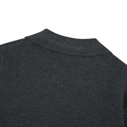 Notch Lapel Knit Sweater - Loose Fit back view showing flip collar and textured fabric.