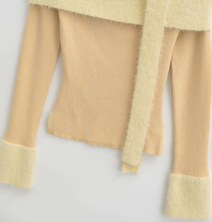 One Shoulder Long Sleeve Office Casual Top featuring chic layers and textured sleeves in soft pastel colors.