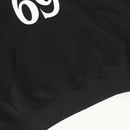 Oversized Hooded Sweatshirt – Loose Fit featuring a classic letter pattern on a black fabric.
