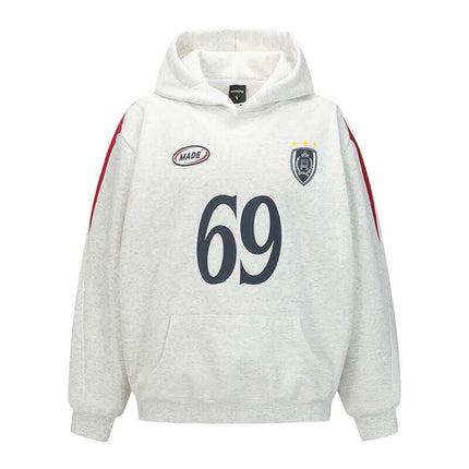 Oversized Hooded Sweatshirt – Loose Fit in White Flower Gray with pullover style and graphic design.