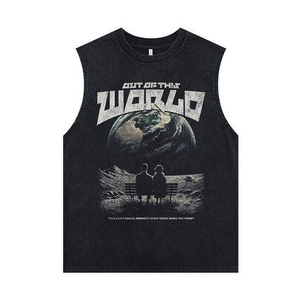 Oversized Printed Sleeveless Tank Top featuring a playful cartoon graphic and relaxed fit for summer.