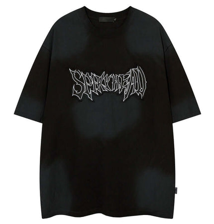 Patch Embroidery TShirt – Loose Fit in black with unique letter embroidery design, perfect for relaxed summer style.