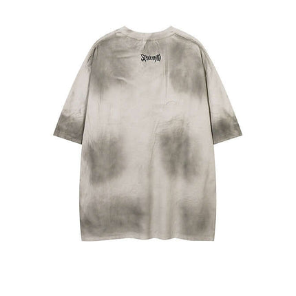 Patch Embroidery TShirt – Loose Fit in light grey with a relaxed oversized silhouette and letter patch detail.